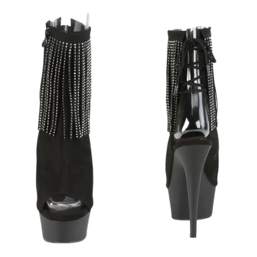 Pleaser Womens Ankle Boots DELIGHT- 1018RSF BIk Faux Suede/Blk Matte SZ 10